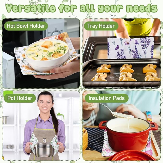 Chengu 4 Pcs Vivid Floral Cotton Microwave Bowl Cozy Holders for Hot Food Hot Pad Soup Bowl Potholder Heat Resistant Multipurpose Quilted Safe Holder for Kitchen Plate Supply Bright Colors