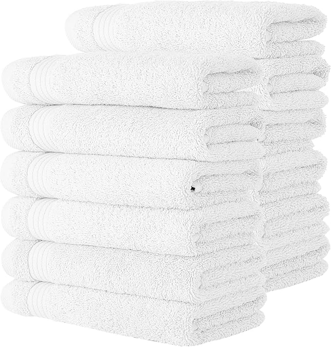 Classic Turkish Towels CTT - Premium Washcloths 12 Pack Set, 100% Turkish Cotton, Highly Absorbent & Quick Dry, Face Towels Wash Cloths for Hotel, Spa & Gym | 12"x12" (White)