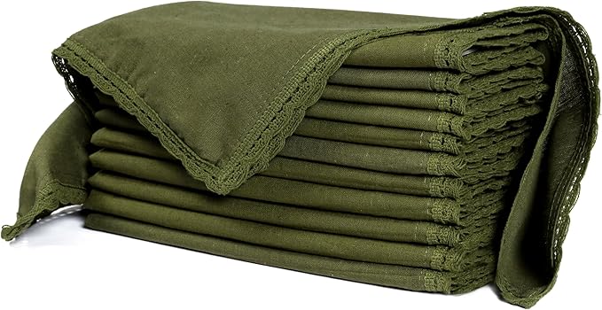 Ramanta Home Linen Flax Cloth Napkins Set of 12 Olive Green, 18x18 Inch | Easter Premium Cotton Linen Flax Lace Soft & Durable | Washable Ideal for Spring Basket Décor, Wedding, Kitchen, Everyday Use