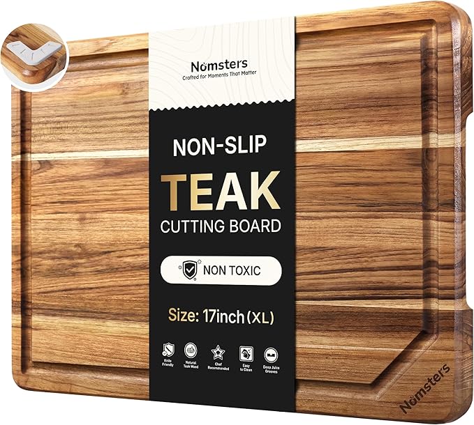 Teak Wood Cutting Board 17inch Wooden Chopping Board with Grip Handles Bamboo High-end Mother Gifts Best Mama Mommy Christmas Xmas Birthday Law Step Stepmom Have Everything Good Unique Present XL
