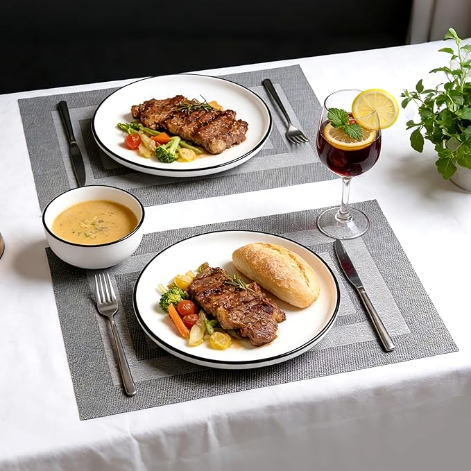 Timeet Gray Placemats Set of 4, Heat Resistant Non-Slip Place Mats, Durable Washable PVC Vinyl Woven Table Mats, Wipeable Placemats for Dining Table Easy to Clean