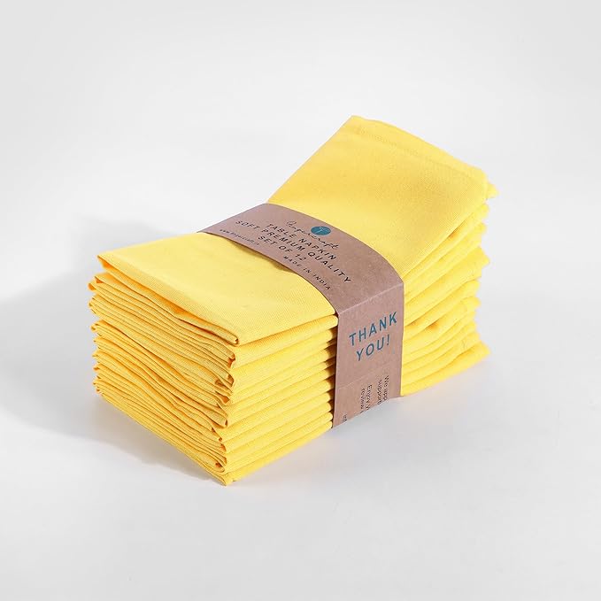 Fingercraft Dinner Cloth Napkins Set of 12 Cotton Linen Blend, Premium Quality, Mitered Corners Every Day Use Wedding Restaurant Christmas Napkins Cloth Good Absorbency 18x18 inch Yellow Easter Color