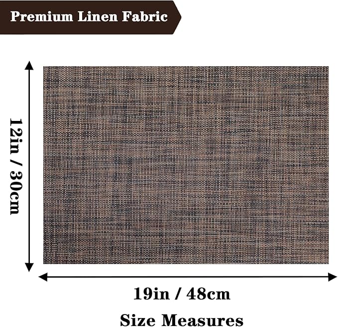 Brown Black Placemats Set of 2 - Heat Resistant Non-Slip Place mats for Dining Table, Washable Durable PVC Vinyl Woven Table Mats (Brown Black, 2)