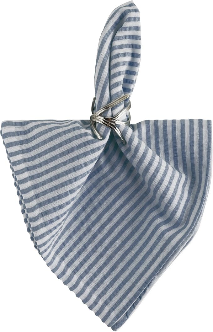 DII 100% Cotton Seersucker Striped Tabletop Collection, Blue, Napkin Set, 6 Piece