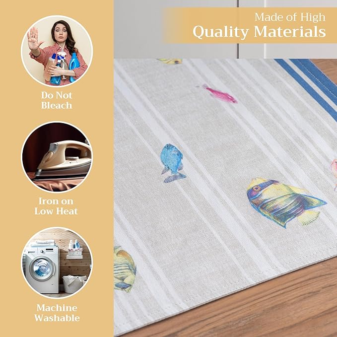 Maison d' Hermine Placemats Set of 4 100% Cotton Washable Cloth Place Mats Reusable Table Mats for Kitchen Dining Party Wedding Gifts for Mothers Day Spring/Summer (Poisson, 13" x 19")