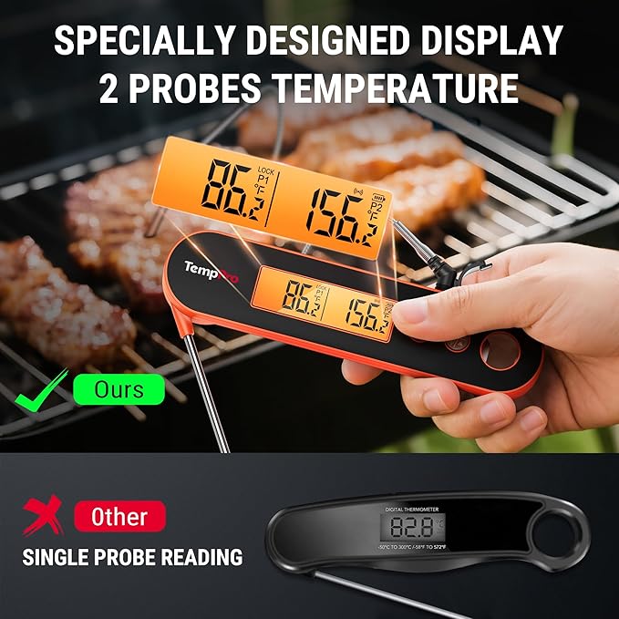 TempPro TP610W Rechargeable Instant Read Thermometer for Cooking, Stainless Steel Meat Thermometer Digital with Alarm, Waterproof Cooking Thermometer for Grill, Smoker, BBQ (Previously ThermoPro)