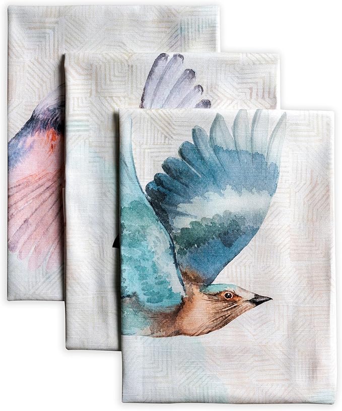 Maison d' Hermine Kitchen Towels Set of 3 100% Cotton 27.50" x 20" Reusable Cloth Tea Dish Towels Absorbent with Hanging Loop for Kitchen Gifts for Mothers Day Spring/Summer (Flying Birds)