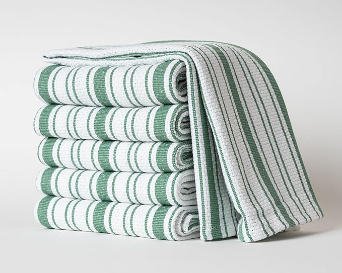 Kitchen Towels Set – Pack of 6 (20’’ x 30’’) Extra Large Premium Cotton Dish Towels for Kitchen – Basket Weave Towels – Absorbent – 100% Cotton – with Hanging Loop – Green