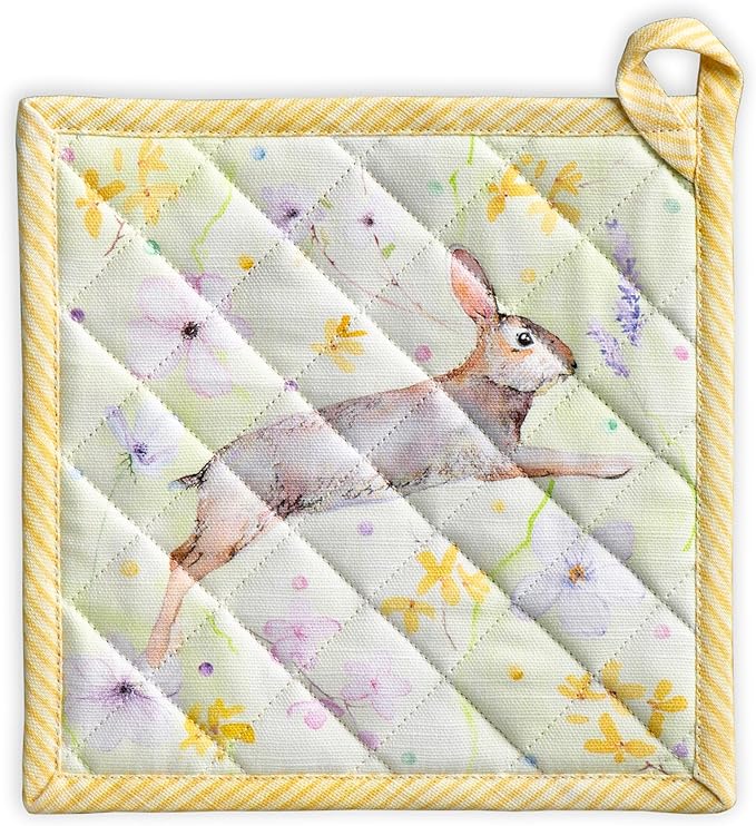 Maison d' Hermine Pot Holders 100% Cotton Heat Resistant Potholders 8" x 8" Hot Pads with Loop BBQ Cooking Baking Gifts for Mothers Day Handling Hot Pans Spring/Summer (Pack of 1, Easter Zest)
