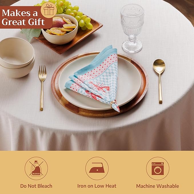 Maison d' Hermine Cloth Napkins Set of 4 100% Cotton Everyday Reusable Square Napkins Cloth Washable Dinner Party Wedding Restaurant Gifts for Mothers Day Spring/Summer (Lobster Love, 18" x 18")