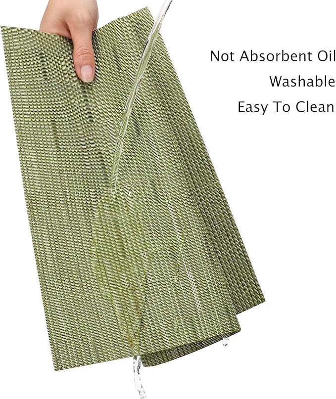 Myir JUN Placemats Set of 10, Vinyl Woven Placemats Place Mats Indoor Set of 10 Washable Table Mats Non-Slip Place mats for Dining Table (Green)