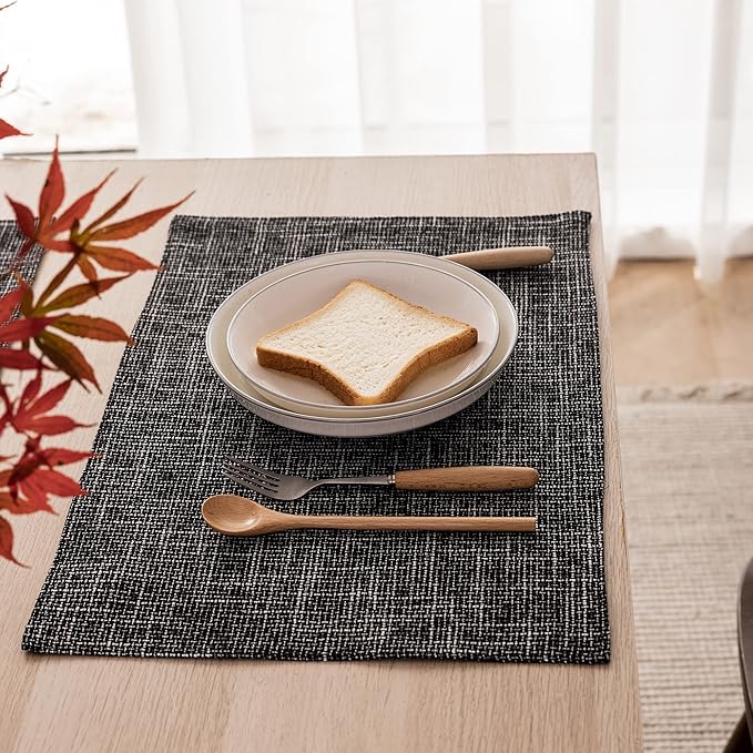 Kevin Textile Halloween Burlap Linen Placemats Set of 6 Heat Resistant Dining Table Place Mats Washable Kitchen Table Mats for Dinning Party Holiday Indoor Outdoor, 13 x19 inches, Black