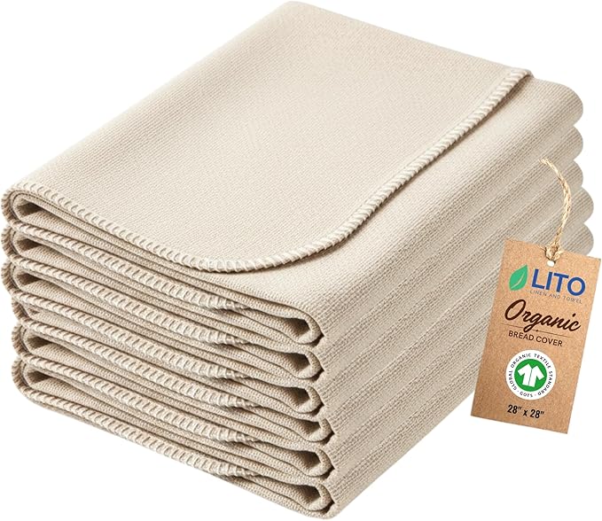 LITO LINEN AND TOWEL Flour Sack Towels for Bread Dough Proofing – Unbleached, Thick Cotton Baking Cloth for Baguettes, Ciabatta, Pastry – Reusable, 28"x28", 6-Pack