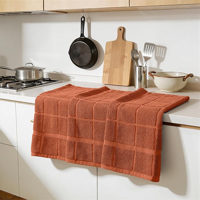 Homaxy Premium Kitchen Towels 18"x28", 6 Pack Large Cotton 380 GSM Dish Towels, Soft and Absorbent Kitchen Hand Towels with Terry Grid Design, Utility Tea Towel Set with Hanging Loop, Rust