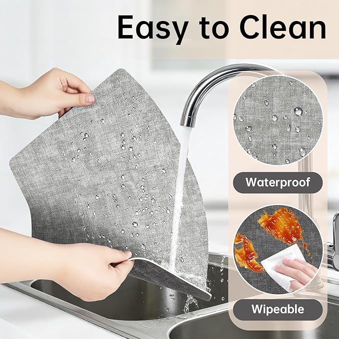 Round Table Placemats Set of 6 Dual-Sided Wedge Shape Faux Leather Table Mats, Washable Wipeable Heat Resistant Place Mats for Outdoor Indoor, Light Gray/Gray
