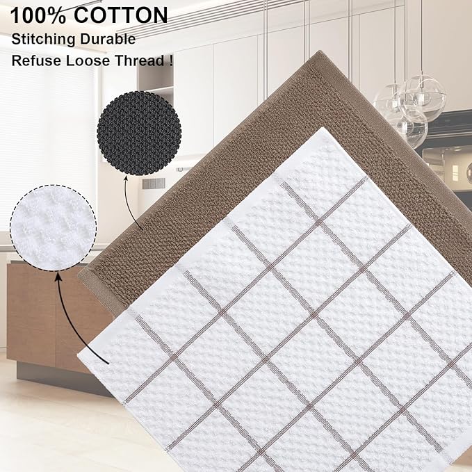 12 Pack Kitchen Towels and Dishcloths Set, 100% Cotton Soft and Absorbent Kitchen Towels 16 x 25 inche & 13 x 13inche Dishcloths