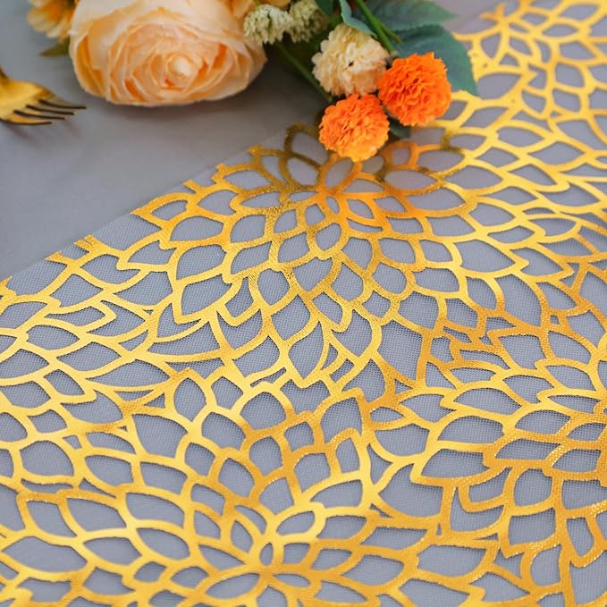 Snowkingdom 2 PCS Gold Spring Easter Table Runner 108 Inches Long, Gold Bloom Sequin Glitter Flower Floral Table Decor for Winter Holiday Dining Kitchen Party Valentine's Day New Year Home Decorations
