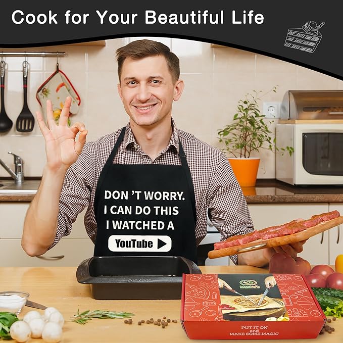 Funny Cooking Chef Apron with Pockets BBQ Kitchen Work Aprons Birthday Dad Creative Gifts