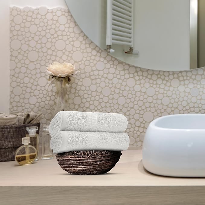 Avalon Towels Luxury Hand Towels (Pack of 6) Size 16x28 Inches - Premium Cotton, Soft and Highly Absorbent Hand Towels for Bathroom, 600 GSM Face Towels, Hotel & Spa Quality, Quick Dry (White)