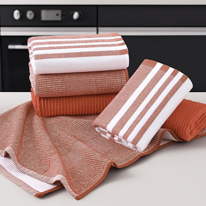 Homaxy Premium Kitchen Towels(18”x 28”, 6 Pack), Large Cotton 380 GSM Kitchen Hand Towels, Soft and Absorbent Terry Dish Towels, Multipurpose Tea Towel Set with Hanging Loop, Rust