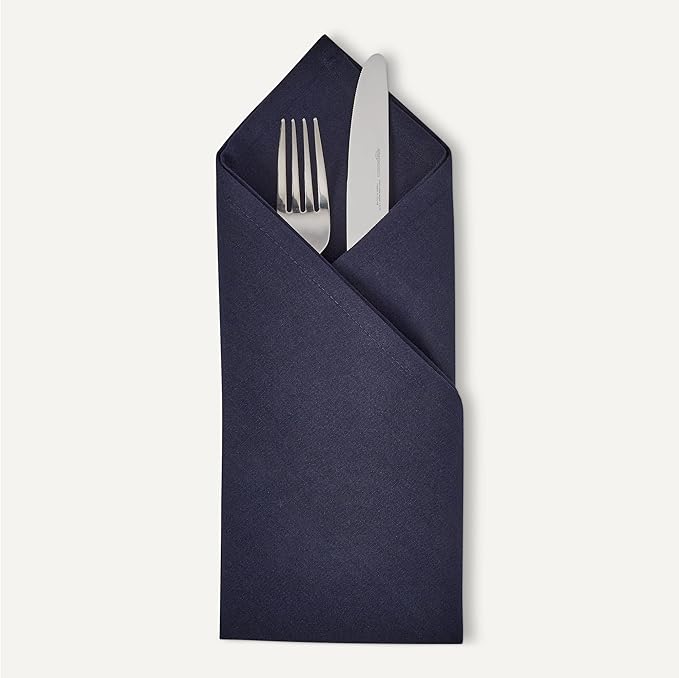Amazon Basics Reusable Stain and Wrinkle Resistant Cloth Napkins, 100% Recycled Polyester, Machine Washable, 17 x 17 inches, Blue, 12-Pack