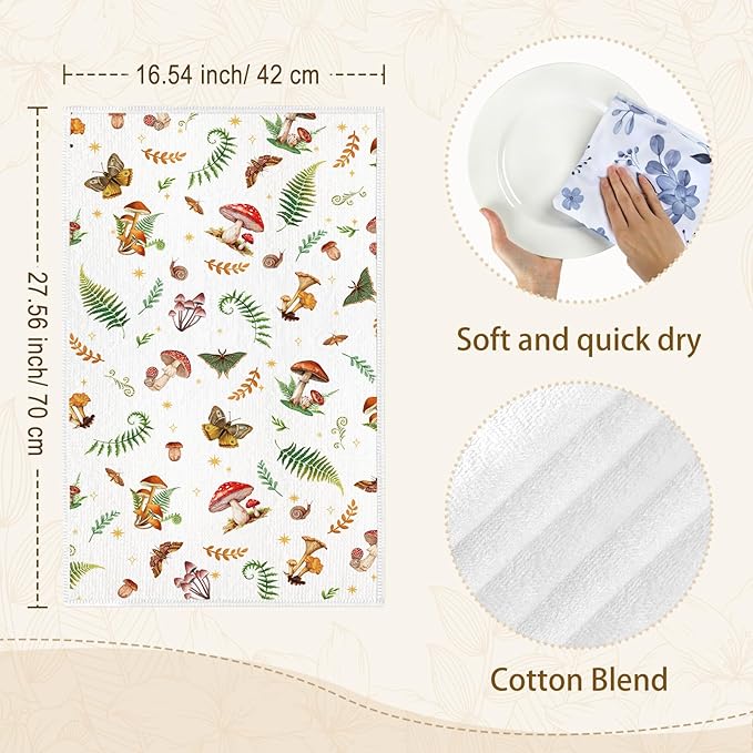 Boho Mushroom Microfiber Kitchen Towels, Soft Absorbent Hand Towel 15.7 × 23.6 Inch, Thick Dish Cloth for Party Anniversary Holiday Decoration, Housewarming Gifts for Mom