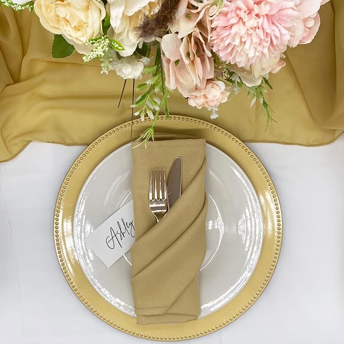 Your Chair Covers Cloth Polyester Napkins, 20 x 20 Inch, Washable Dinner Fabric Linen Napkins with Hemmed Edges for Restaurant, Wedding and Holiday Pack of 10 (Champagne)