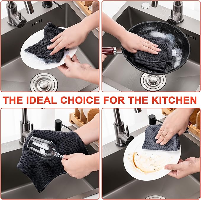 BOOMIBOO 6-Pack Kitchen Dish Cloths, 100% Cotton Waffle Weave, Ultra Soft Absorbent, Quick Drying Dish Towels, 12x12 Inches,Brick Red