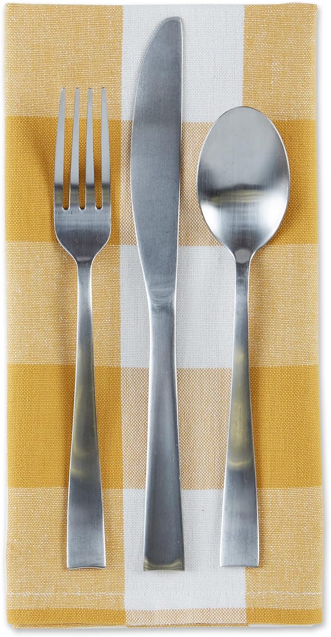 DII Buffalo Check Collection, Classic Farmhouse Cloth Napkin Set, 20x20, Honey Gold, 6 Piece