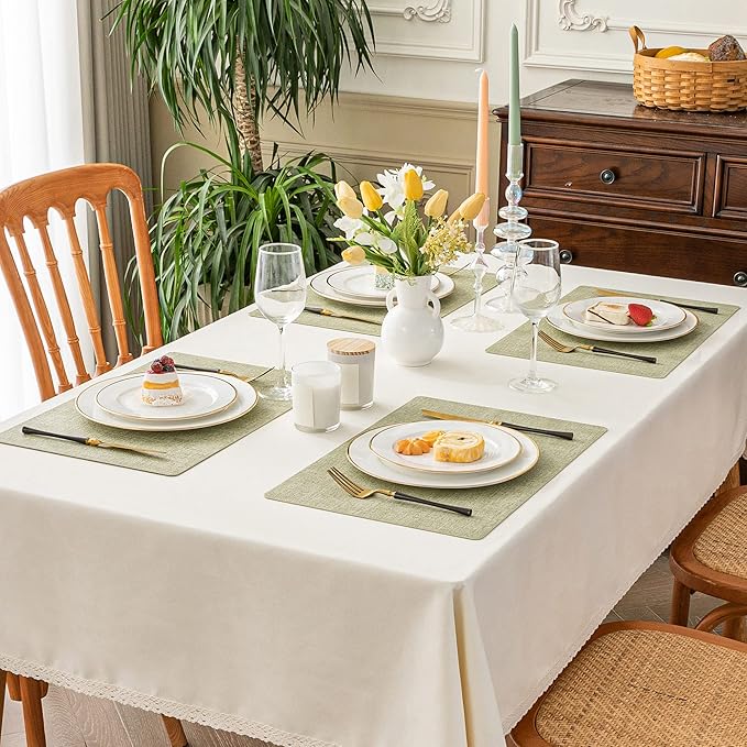 Romanstile Vinyl Placemats Set of 8-12 X 17 Inch - Faux Leather 100% Waterproof Oil-Proof Wipeable Place Mats, Heat Resistant Reversible PU Table Mats for Kitchen Dining Party Outdoor, Grass Green