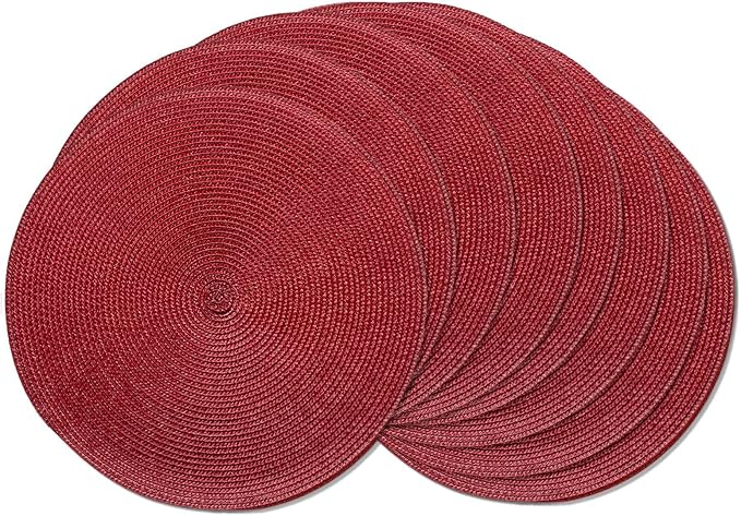 AHHFSMEI Round Placemats Set of 8 Heat Resistant Washable Non-Slip Woven Braided Table Mats for Dining Table Kitchen & Home Decor (Burgendy Red,8)