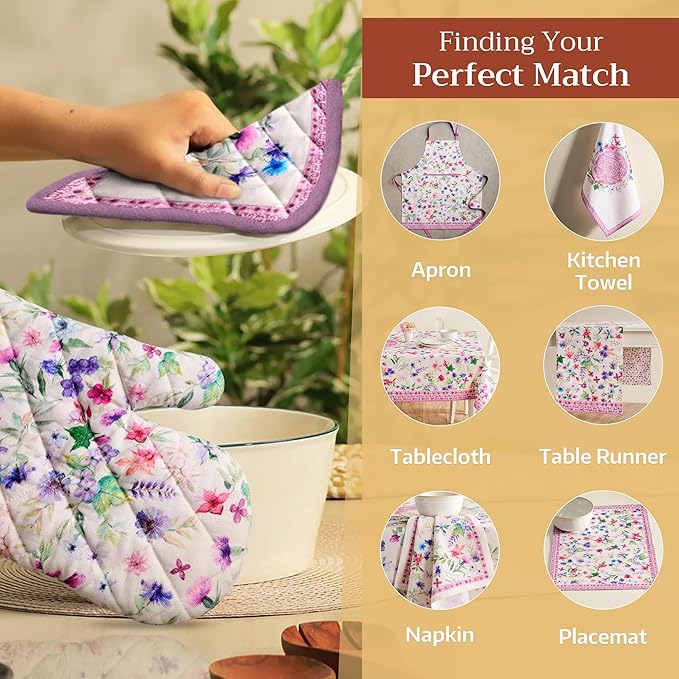 Maison d' Hermine Pot Holders 100% Cotton Heat Resistant Potholders 8" x 8" Hot Pads with Loop BBQ Cooking Baking Gifts for Mothers Day Handling Hot Pans Spring/Summer (Pack of 1, Chardon)