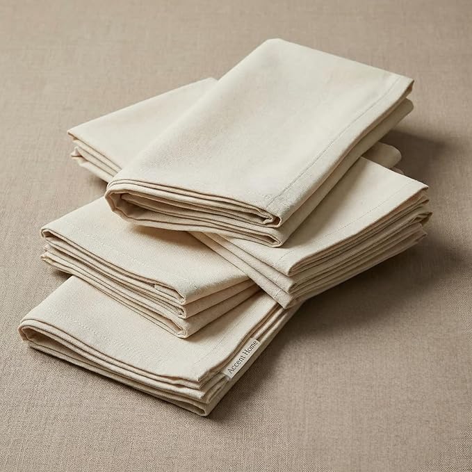 ACCENTHOME Accent Home 100% Cotton Napkins, Delicate Cloth Napkins for Dinners, Parties and Weddings，18 x 18 Inch Set of 6 - Natural