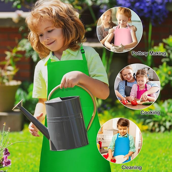 PLULON 10 Pcs Kids Aprons with 2 Pockets Painting Aprons for Kids Aprons Bulk, Paint Apron Adjustable Children Chef Aprons for Girls Boys Painting Baking Cooking Crafting - 10 Colors