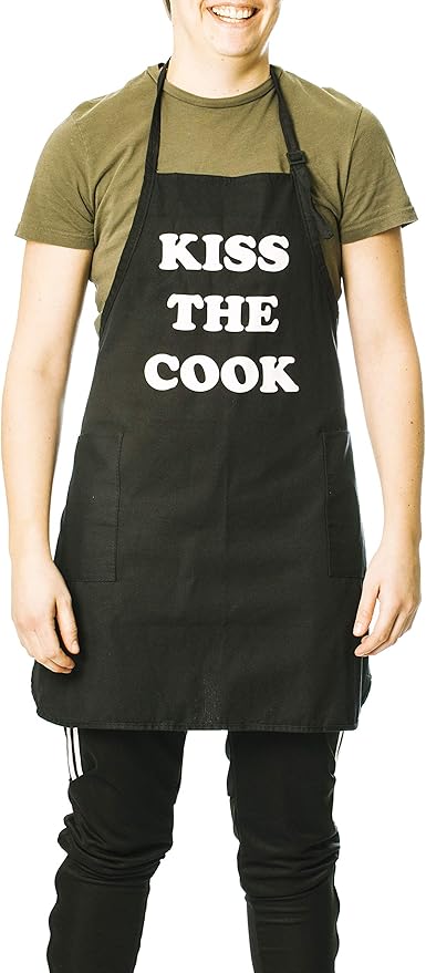 Funny Guy Mugs Kiss The Cook Adjustable Apron with Pockets - Funny Apron For Men & Women - Perfect for Kitchen BBQ Grilling Barbecue Cooking Baking