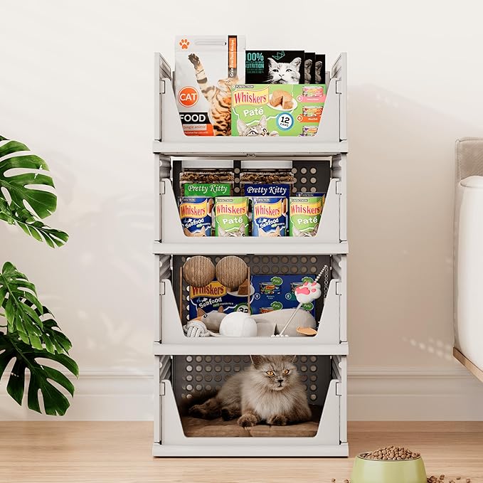 Pinkpum Grey 6 Pack Closet Organizers Storage Bins, Stackable Plastic Drawer Basket for Clothing, Stackable Storage Bins Shelf Storage Container for Closet Wardrobe Bedroom Bathroom Office