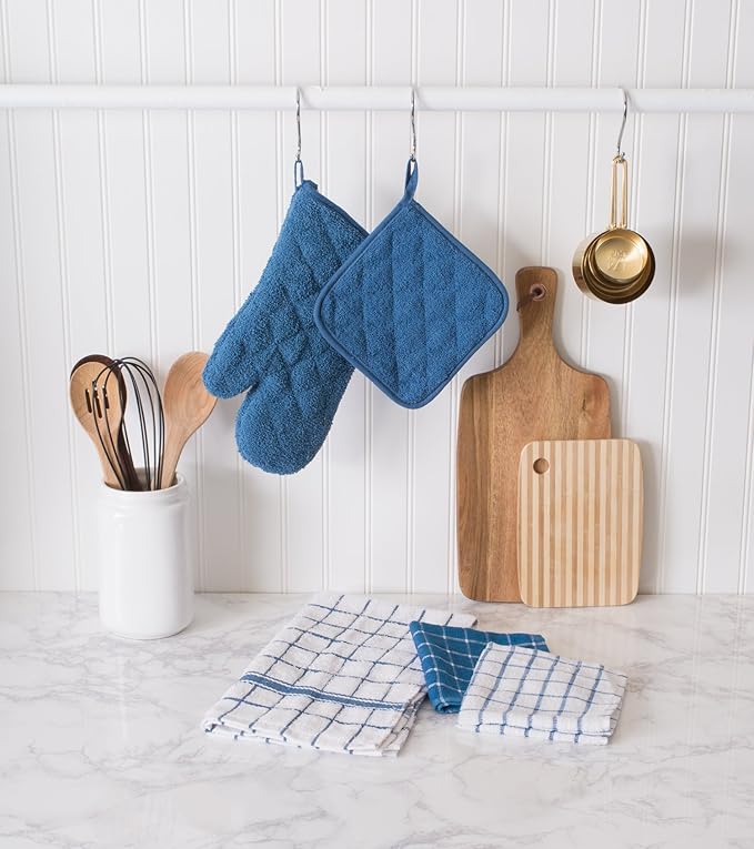 DII Basic Terry Collection Quilted 100% Cotton, Potholder, Blue, 3 Piece