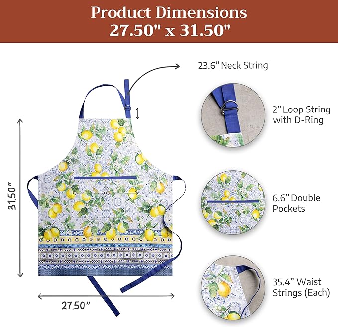 Maison d' Hermine 100% Cotton Apron for women with Pocket Kitchen Chef Apron for Men Cooking Mothers Day Gifts