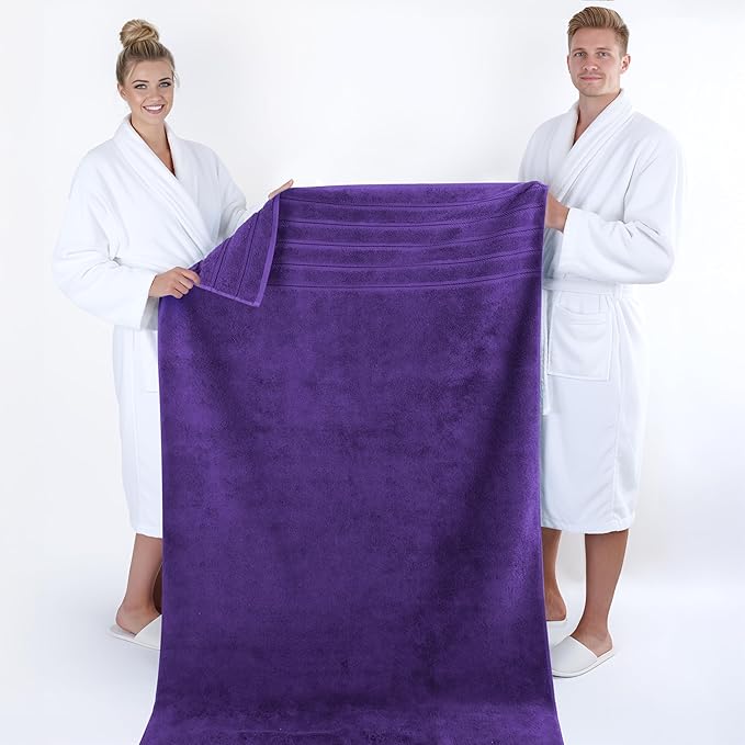 American Soft Linen 35x70 Jumbo Large Bath Towel, 600 GSM 100% Cotton Turkish Bath Sheet, Oversized Luxury Bath Towel for Bathroom Beach and Pool, Purple