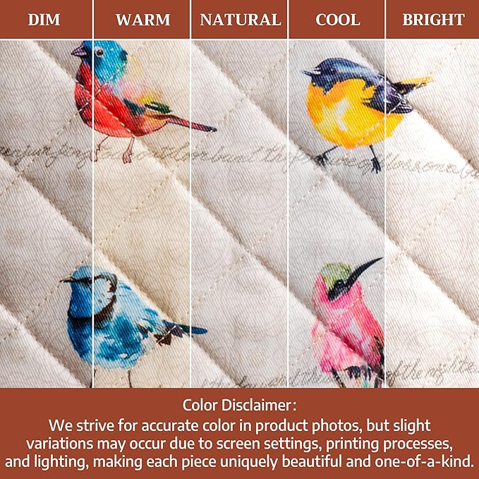 Maison d' Hermine 100% Cotton Oven Mitt & Pot Holder Set (7.5"x13" & 8"x8") Heat Resistant Cooking Gloves with Loop Baking Grilling Kitchen Gifts for Mothers Day Spring/Summer (Birdies on Wire)