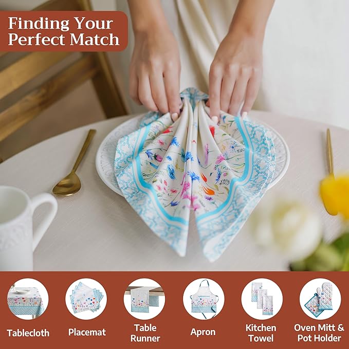 Maison d' Hermine Cloth Napkins Set of 4 100% Cotton Everyday Reusable Square Napkins Cloth Washable Dinner Wedding Restaurant Gifts for Mothers Day Spring/Summer (Flower in The Field, 20" x 20")