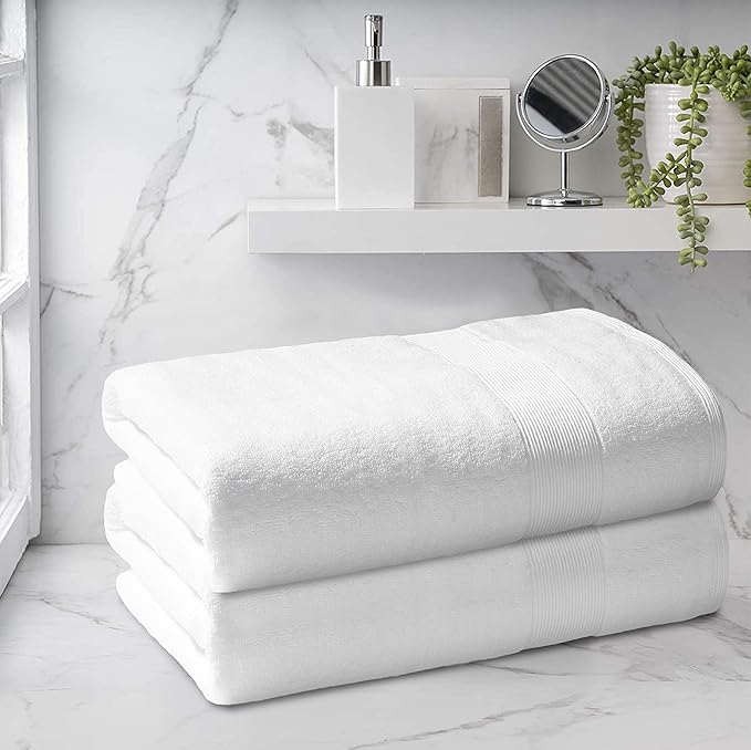 Belizzi Home Premium Cotton Oversized 2 Pack Bath Sheet 35x70-100% Pure Cotton - Ideal for Everyday use - Ultra Soft & Highly Absorbent - Machine Washable - White