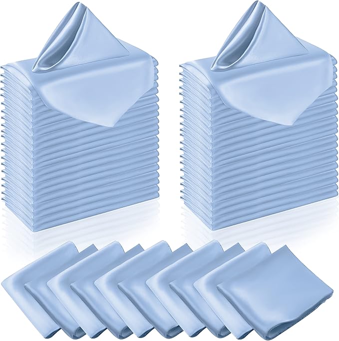 Manyshofu 60 Pieces Baby Blue Satin Napkins - 20x20 Inches Cloth Napkins, Square Satin Fabric Napkin Set - Soft & Reusable Table Napkin for Wedding Dinner Party Lunch