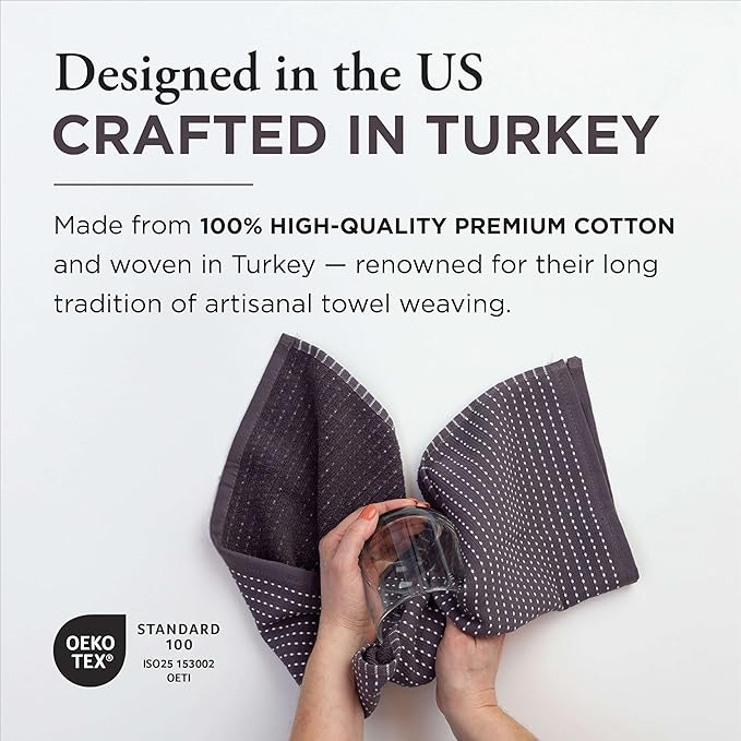 Thyme and Sage 100% Cotton Premium Turkish Kitchen Hand Towel Set, 16"x26", Ultra Absorbent, 350 GSM, Earl Gray, Pack of 4