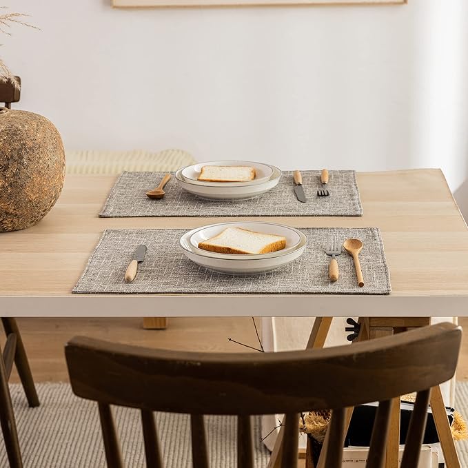 Kevin Textile Placemats, Set of 4 Heat-Resistant Placemats for Kitchen Table, Washable Durable Linen Table Mats Woven Placemats (4 Pcs, 13"x19", Sesame Grey)
