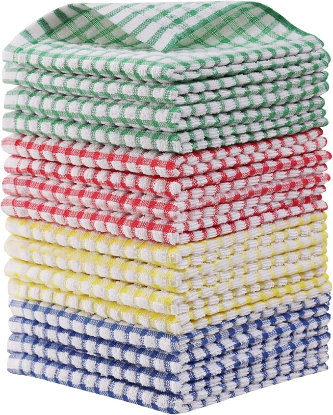 Egles 16 Packs Kitchen Dishcloths 12x12 Inches 100% Cotton Kitchen Dish Cloths for Washing Dishes Scrubbing Wash Cloths Dish Towels Sets (Mix Color)