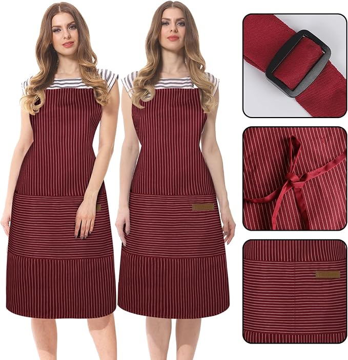 Taidven 2 Pack Apron - Unisex, Adjustable Bib Kitchen Apron, Cooking Apron, Aprons for Women Men with Pockets, Chef Aprons