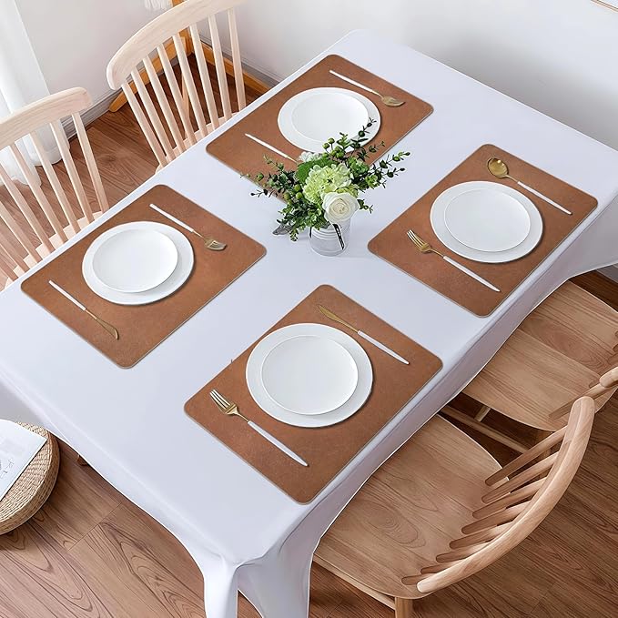 Vinyl Placemats Set of 6-12x17 Inch - Heat Resistant Washable Place Mats Waterproof Non-Slip Wipeable Table Mats for Dining Table Decor, Indoor/Outdoor Plastic Mat