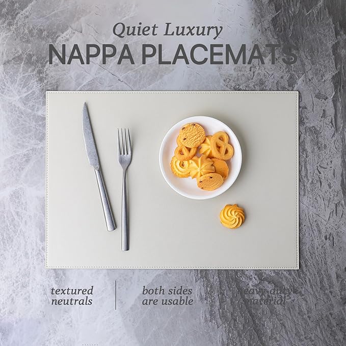 Faux Leather Placemats Set of 12 Vinyl Washable Wipeable Table Mats for Kitchen Dining Table Heat Resistant Waterproof Modern Indoor/Outdoor Placemats Non-Slip Easy Clean Place Mat Cream White