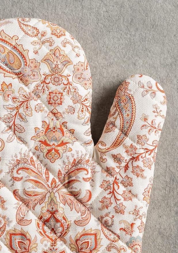 Maison d' Hermine Oven Gloves 100% Cotton Oven Mitt 7" x 13" with Loop Heat Resistant BBQ Cooking Gloves for Thanksgiving Christmas Decorations Baking Handling Hot Pans (Pack of 1, Cachemire)